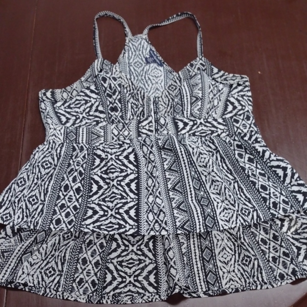 American Eagle Outfitters Black and White Asymmetrical Camisole, Babydoll Y2K